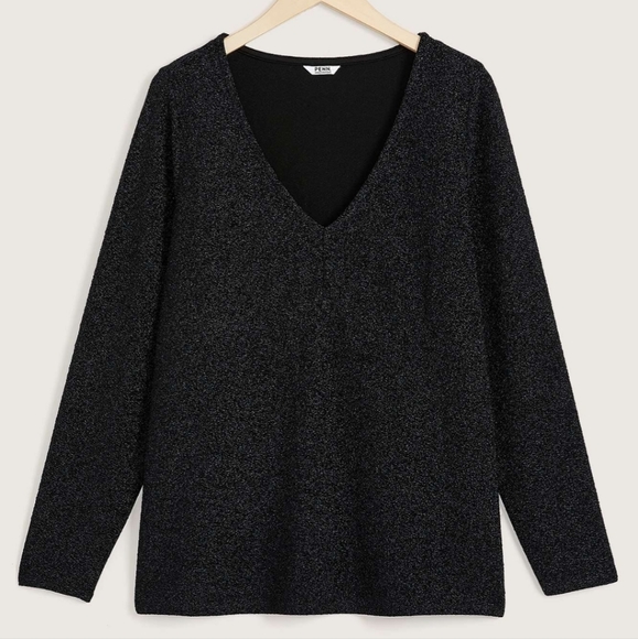 Penningtons BLACK Long-Sleeve Black V-Neck Knit Top Metallic Fibers Size 2X - Picture 4 of 11